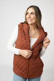 WAREHOUSE ONLY Heather Geometric Hooded Vest - Rust