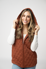 WAREHOUSE ONLY Heather Geometric Hooded Vest - Rust
