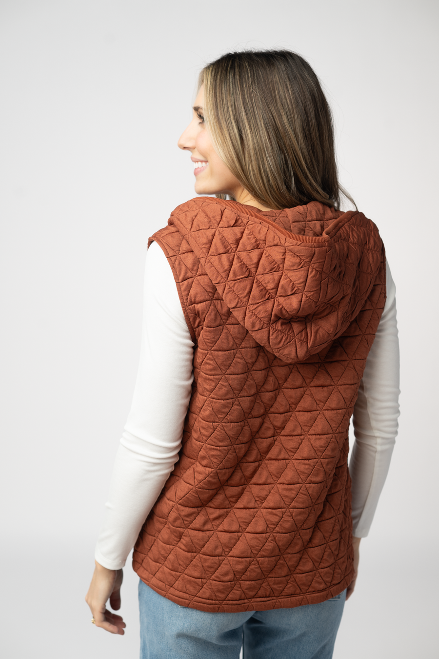 WAREHOUSE ONLY Heather Geometric Hooded Vest - Rust