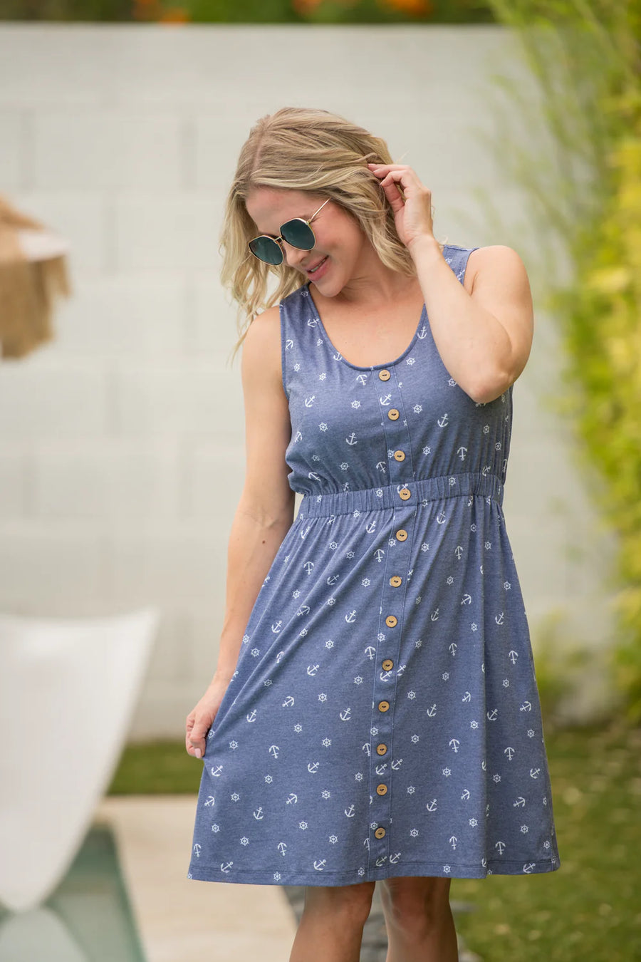Beverly Button Dress - Nautical Navy