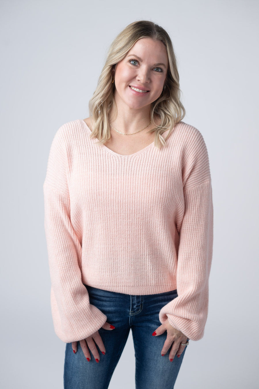 WAREHOUSE Bethany Bow Knit Sweater - Light Pink