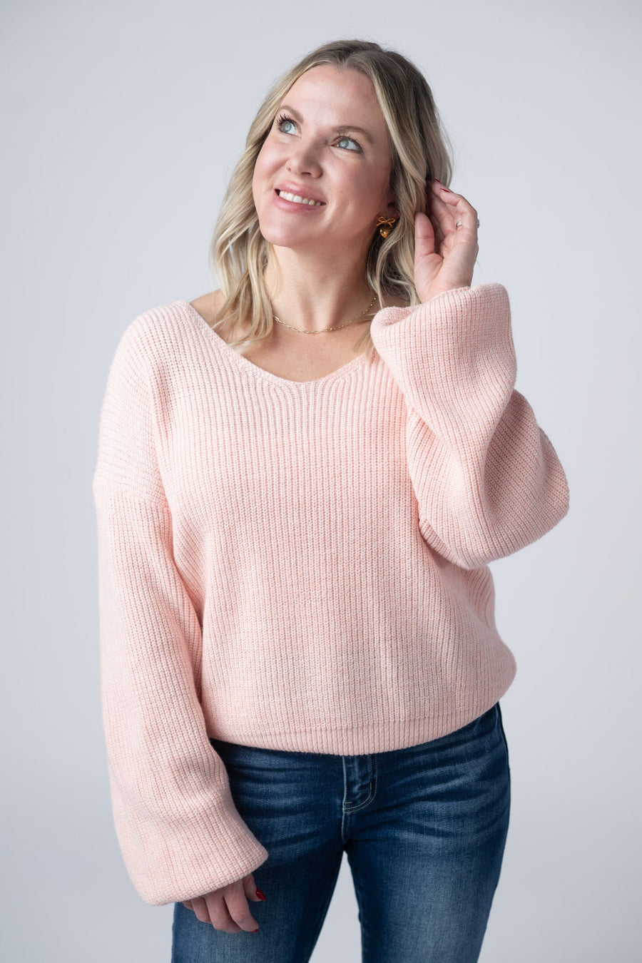 WAREHOUSE Bethany Bow Knit Sweater - Light Pink