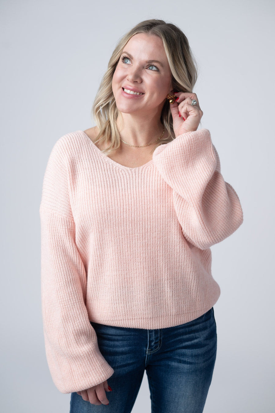 WAREHOUSE Bethany Bow Knit Sweater - Light Pink