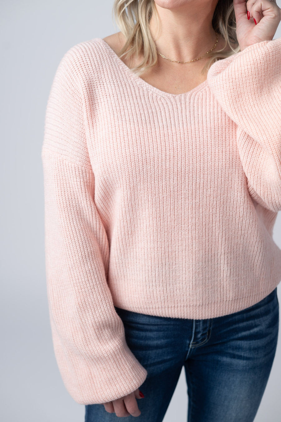 WAREHOUSE Bethany Bow Knit Sweater - Light Pink