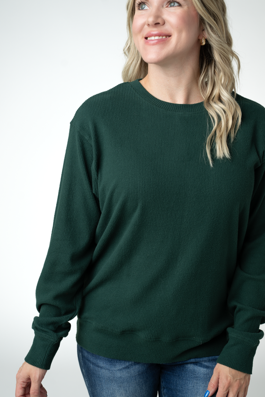 WAREHOUSE ONLY Corrine Ribbed Pullover Top - Evergreen