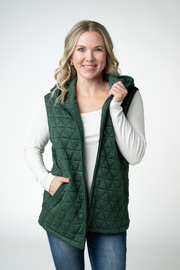 WAREHOUSE ONLY Heather Geometric Hooded Vest - Forest Green