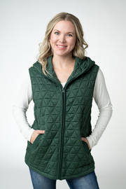 WAREHOUSE ONLY Heather Geometric Hooded Vest - Forest Green