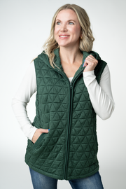 WAREHOUSE ONLY Heather Geometric Hooded Vest - Forest Green