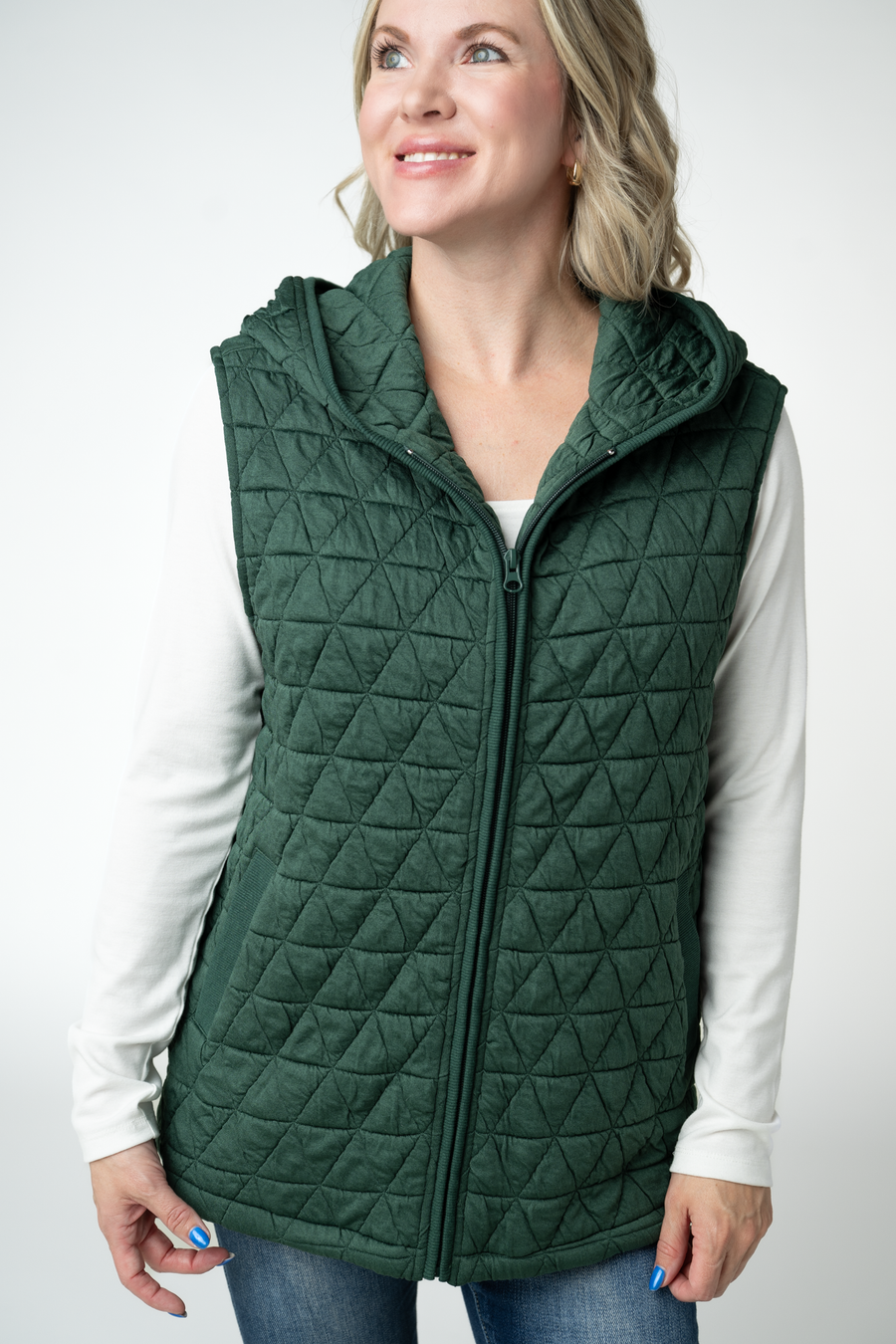 WAREHOUSE ONLY Heather Geometric Hooded Vest - Forest Green