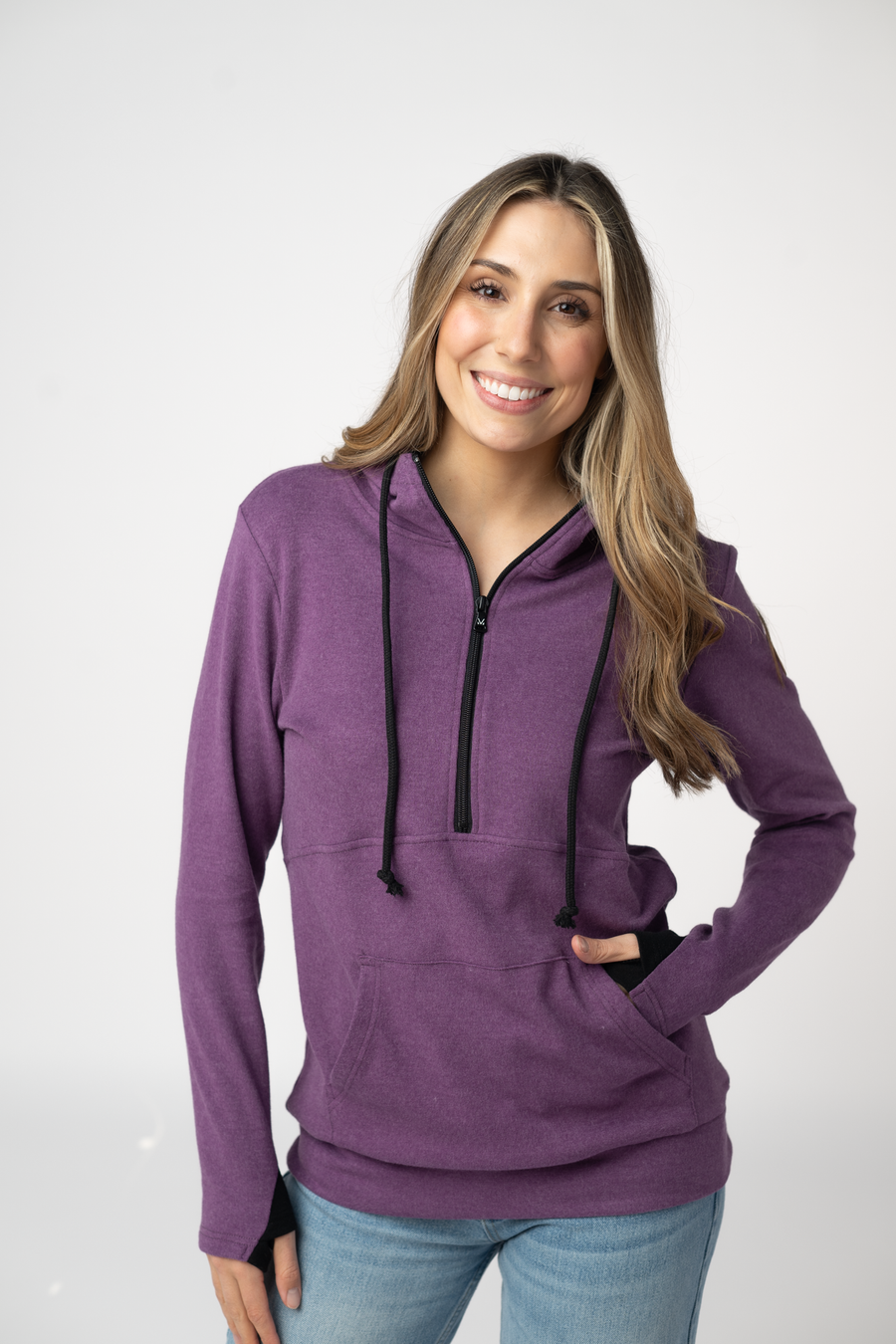 WAREHOUSE ONLY Classic HalfZip Hoodie - Black and Purple