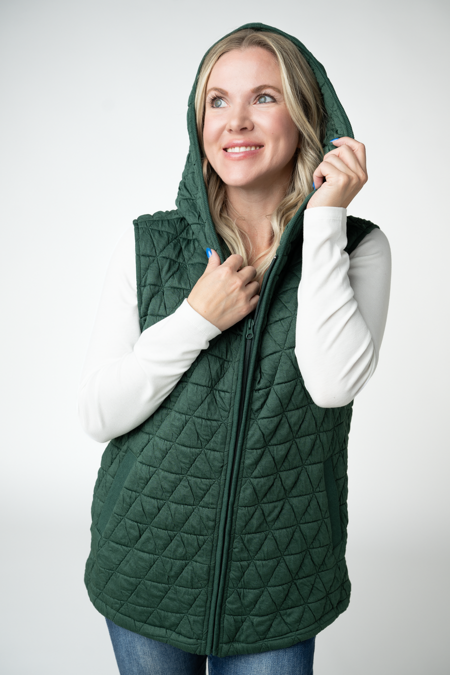 WAREHOUSE ONLY Heather Geometric Hooded Vest - Forest Green