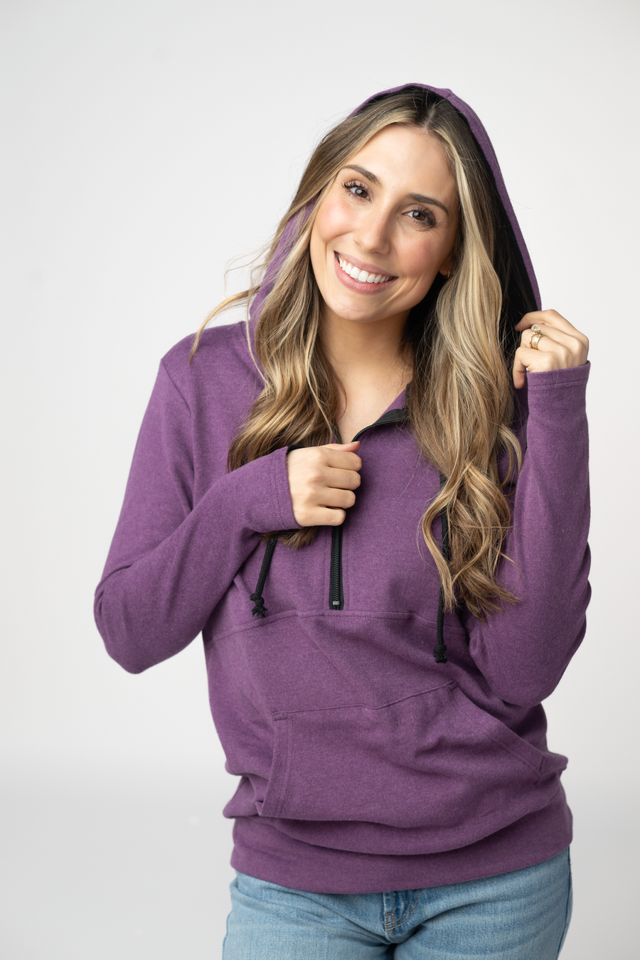 WAREHOUSE ONLY Classic HalfZip Hoodie - Black and Purple