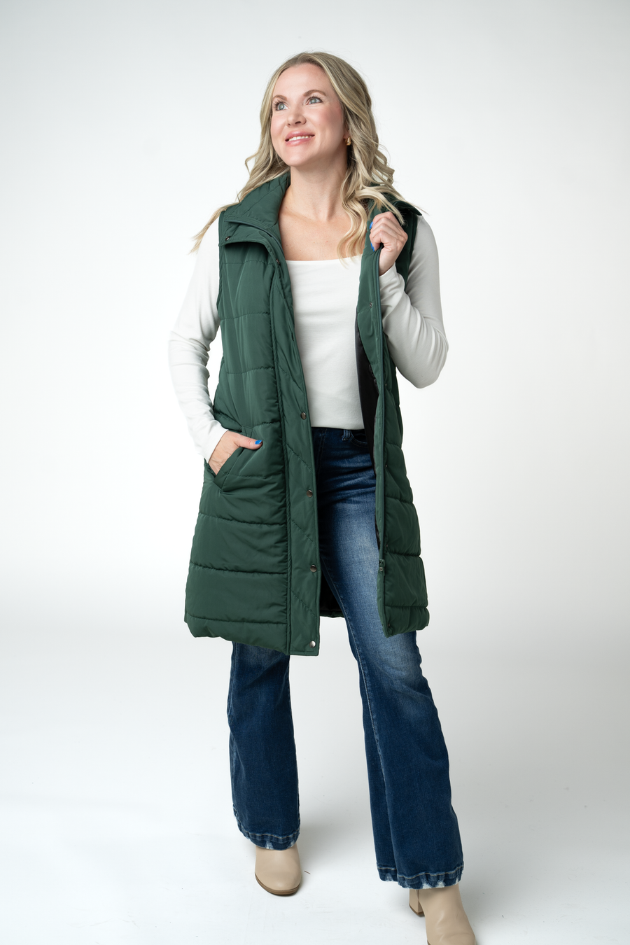 WAREHOUSE ONLY Harlow Long Vest - Evergreen