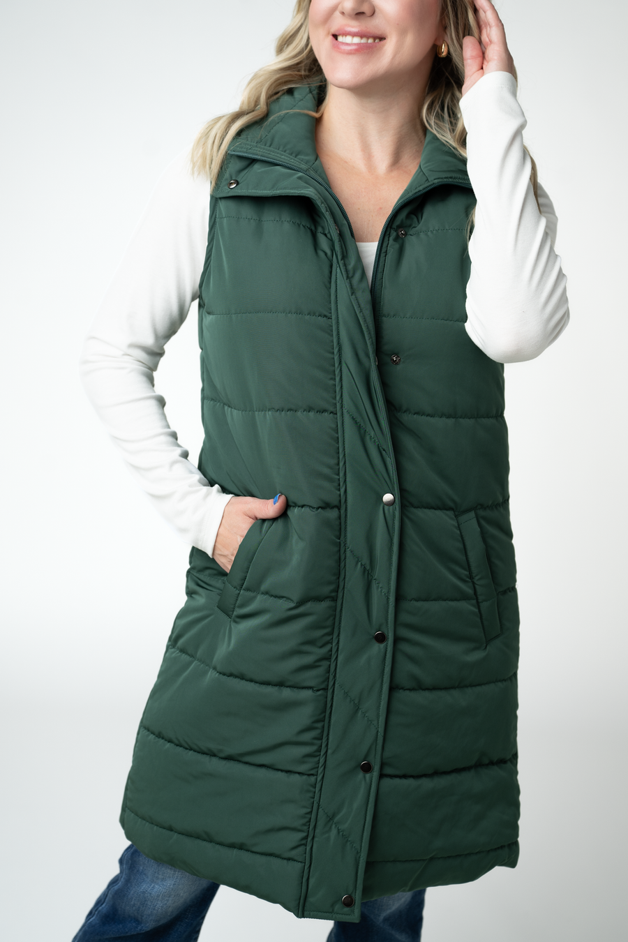WAREHOUSE ONLY Harlow Long Vest - Evergreen