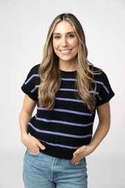 WAREHOUSE ONLY Striped Sweater Top - Black and Purple