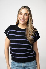WAREHOUSE ONLY Striped Sweater Top - Black and Purple