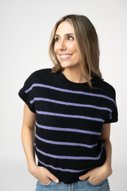 WAREHOUSE ONLY Striped Sweater Top - Black and Purple