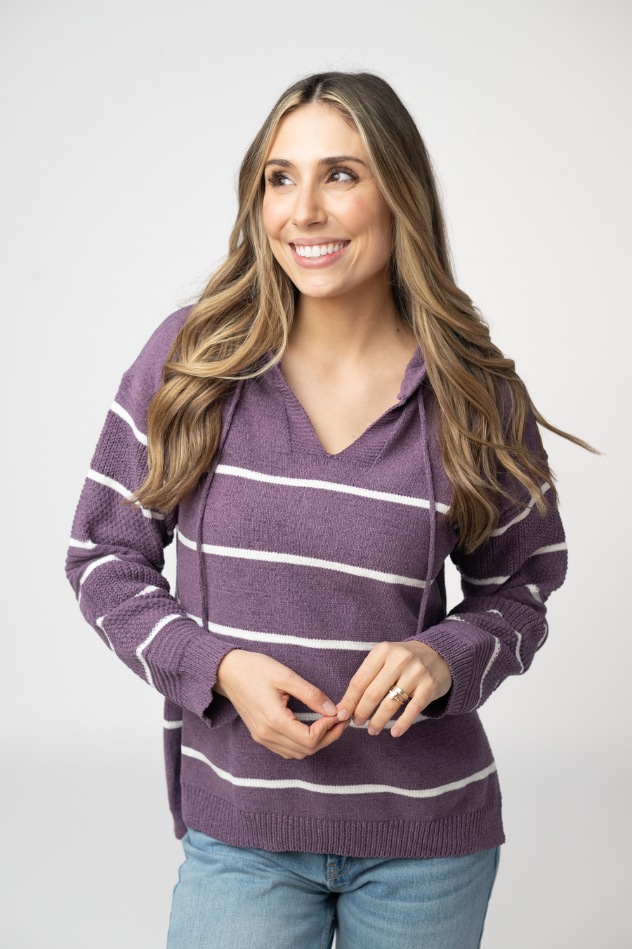 WAREHOUSE ONLY Maddie Striped Hoodie - Purple