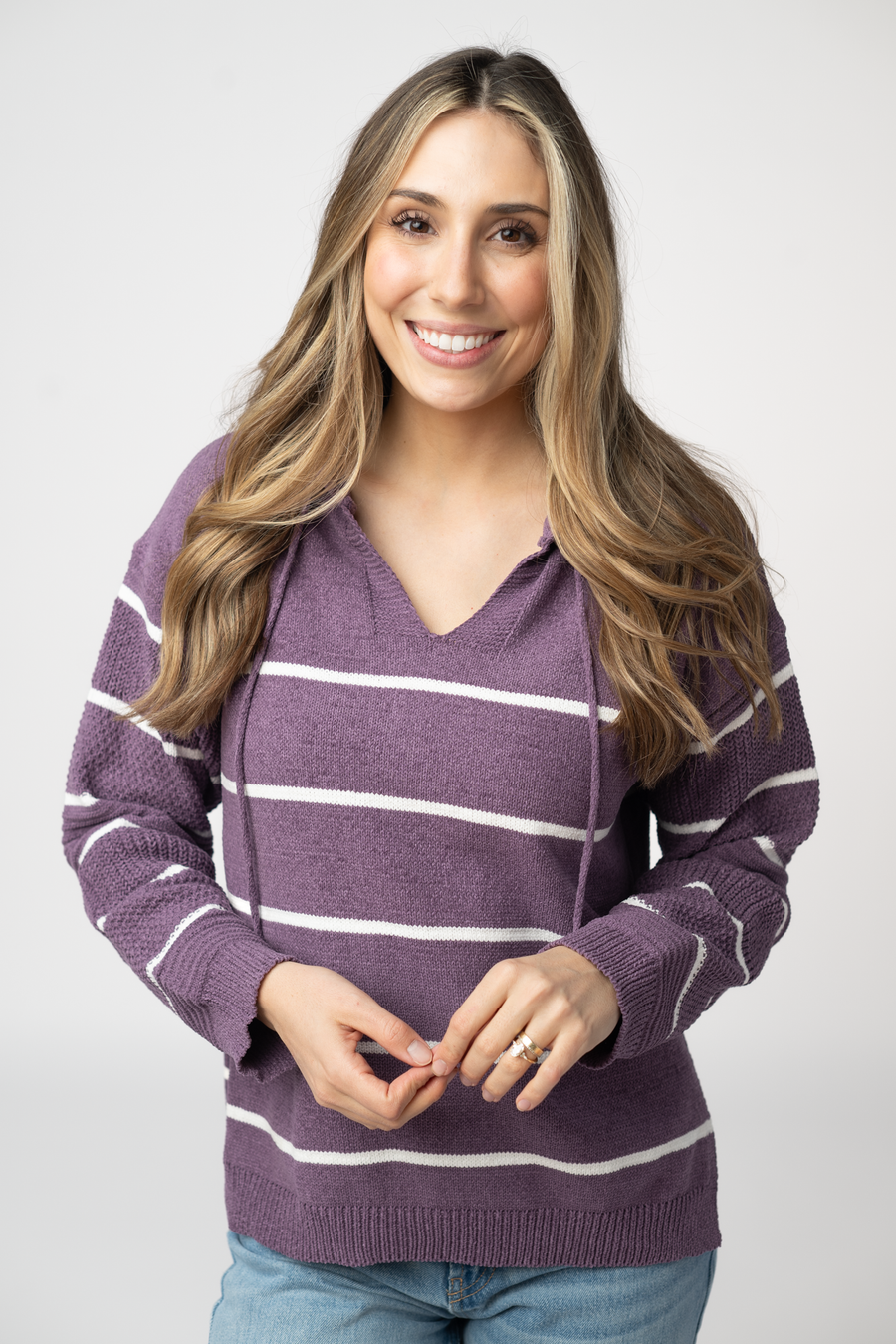 WAREHOUSE ONLY Maddie Striped Hoodie - Purple