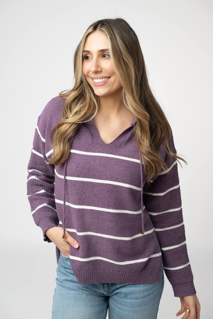 WAREHOUSE ONLY Maddie Striped Hoodie - Purple