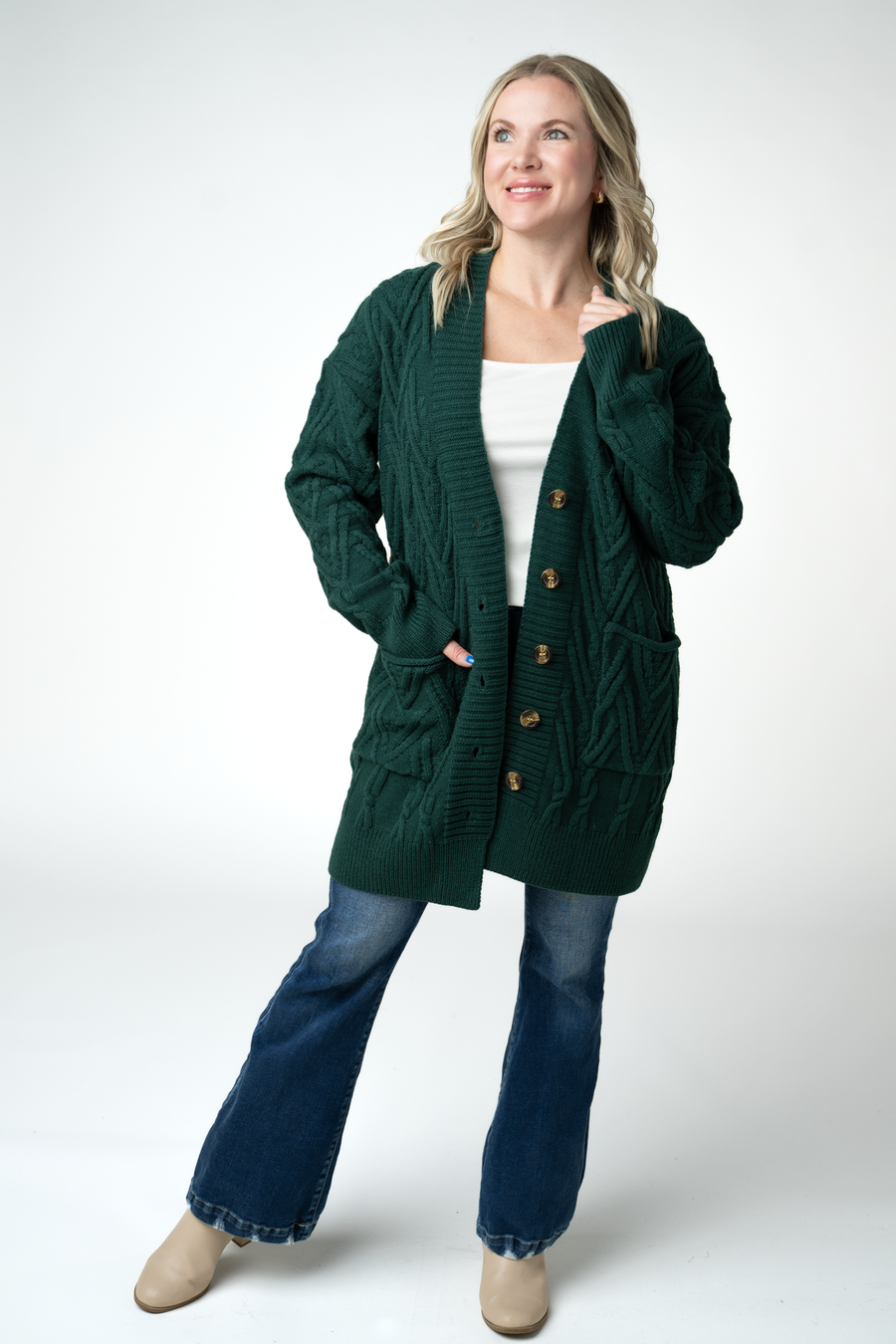 WAREHOUSE ONLY Brooks Button Sweater Cardigan - Evergreen