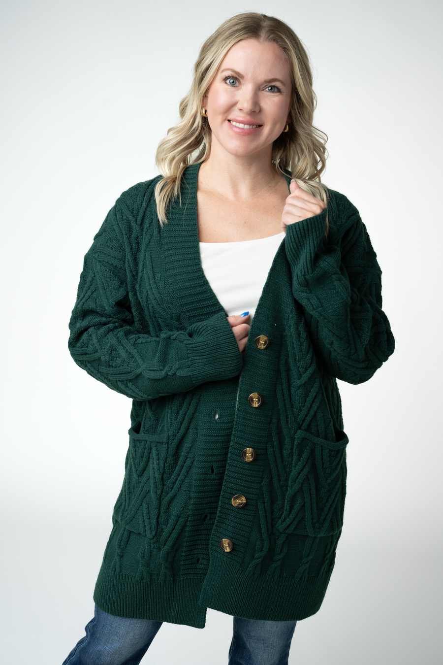 WAREHOUSE ONLY Brooks Button Sweater Cardigan - Evergreen