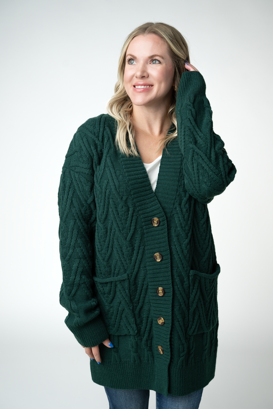 WAREHOUSE ONLY Brooks Button Sweater Cardigan - Evergreen