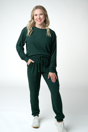 WAREHOUSE ONLY Corrine Ribbed Pullover Top - Evergreen