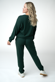 WAREHOUSE ONLY Corrine Ribbed Pullover Top - Evergreen