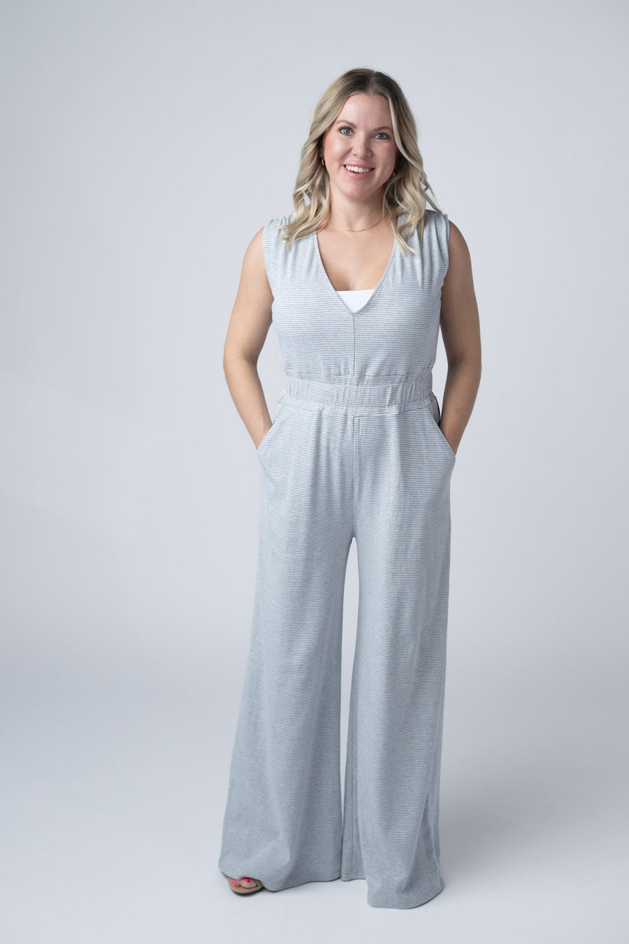 WAREHOUSE Kenzie Striped Jumpsuit - Grey