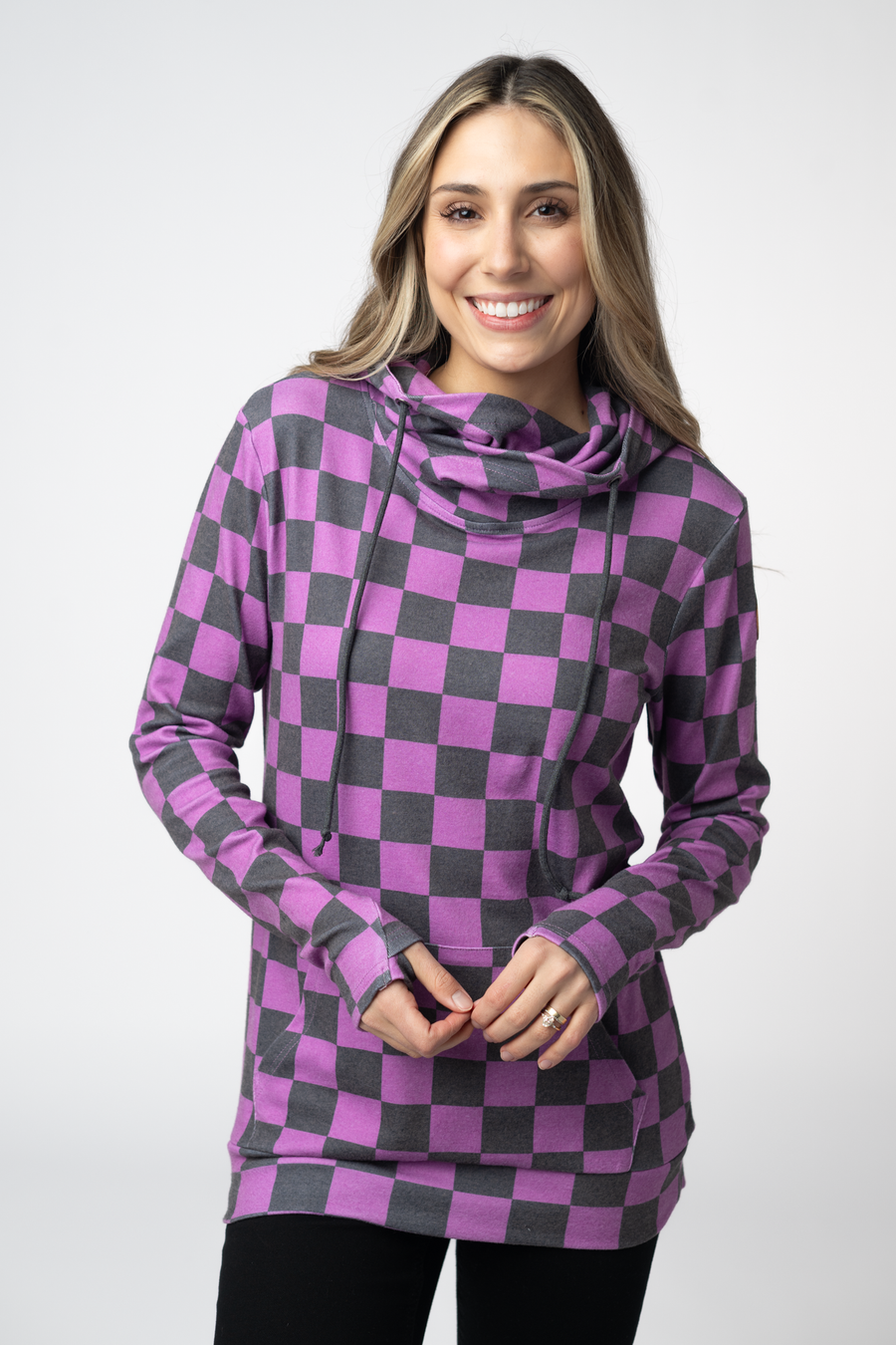 WAREHOUSE ONLY Ashley Hoodie - Black and Purple Checkers