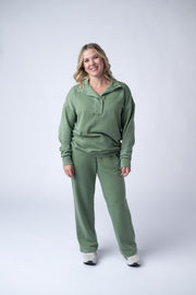 WAREHOUSE Jesse Vintage Wash Snap Pullover - Olive