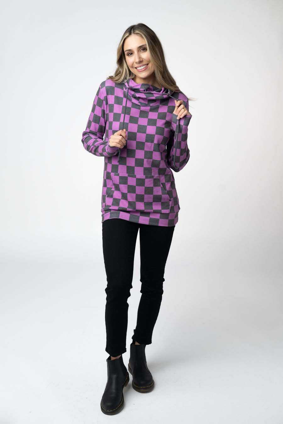 WAREHOUSE ONLY Ashley Hoodie - Black and Purple Checkers