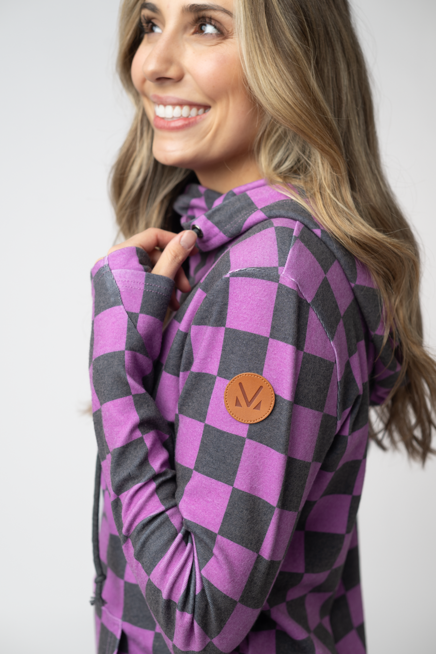 WAREHOUSE ONLY Ashley Hoodie - Black and Purple Checkers
