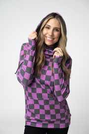 WAREHOUSE ONLY Ashley Hoodie - Black and Purple Checkers