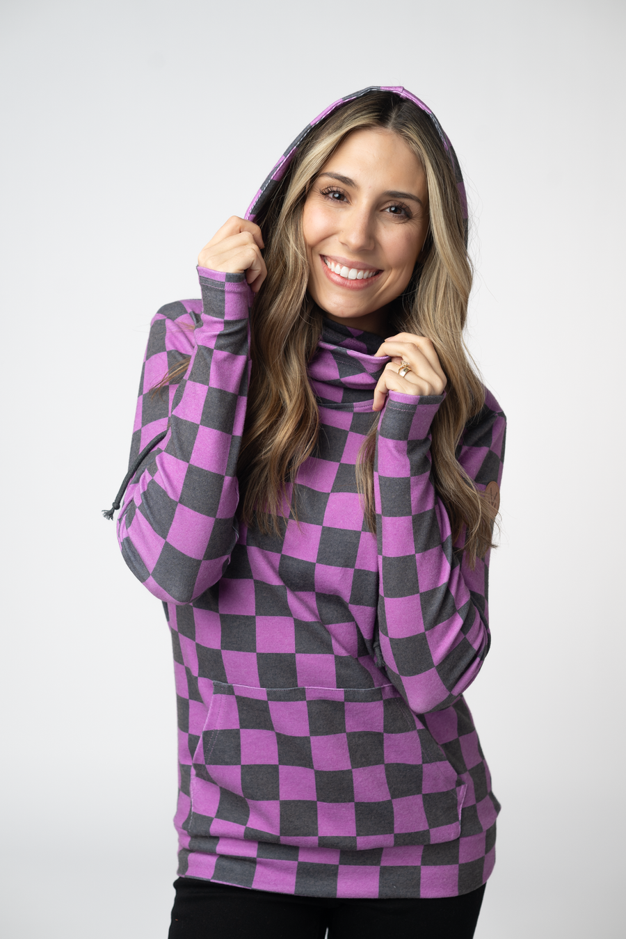 WAREHOUSE ONLY Ashley Hoodie - Black and Purple Checkers