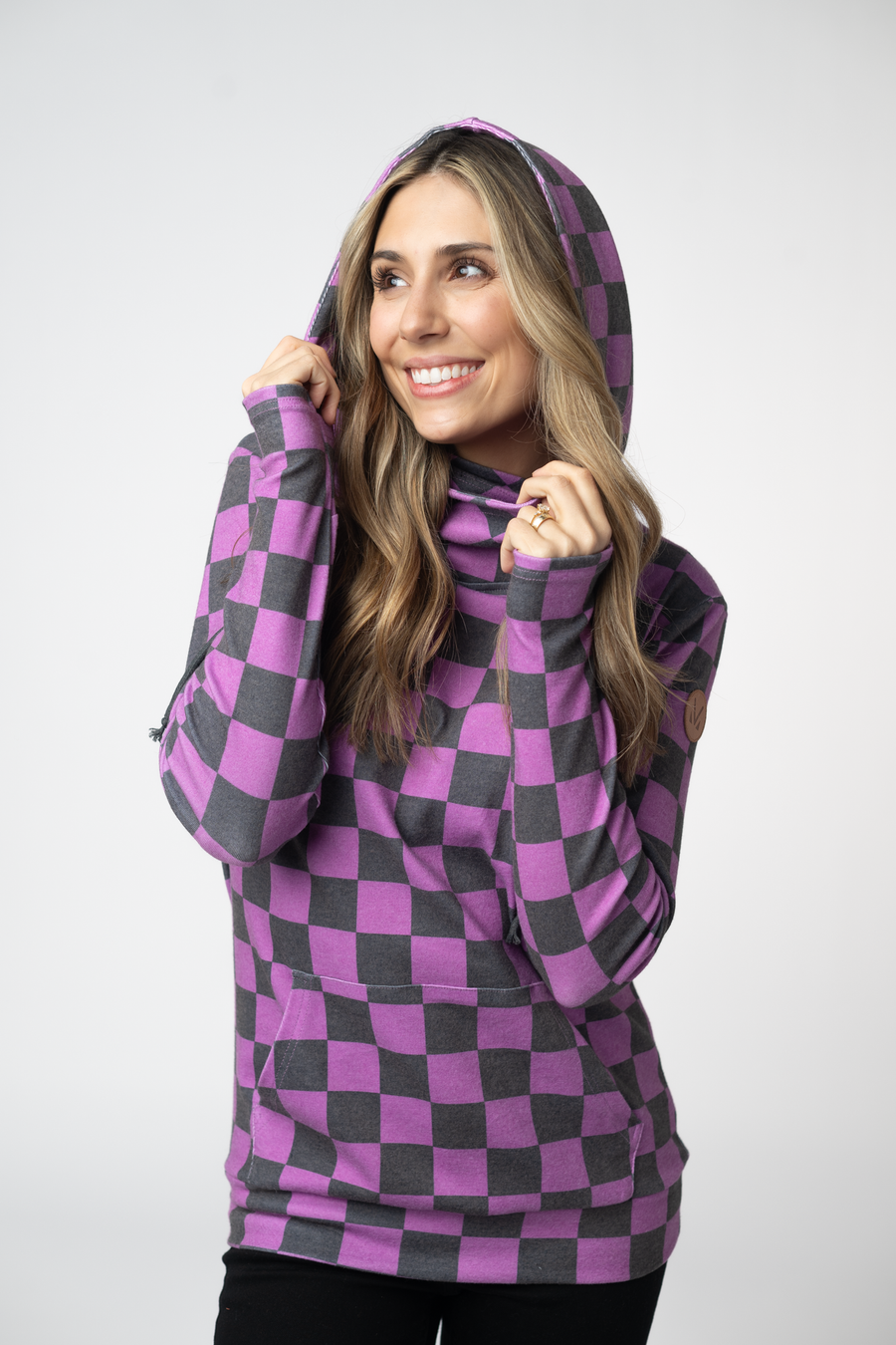 WAREHOUSE ONLY Ashley Hoodie - Black and Purple Checkers