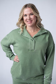 WAREHOUSE Jesse Vintage Wash Snap Pullover - Olive