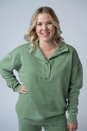 WAREHOUSE Jesse Vintage Wash Snap Pullover - Olive