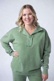 WAREHOUSE Jesse Vintage Wash Snap Pullover - Olive