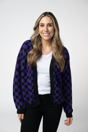 WAREHOUSE ONLY Micro Checkered Cardigan - Black and Purple