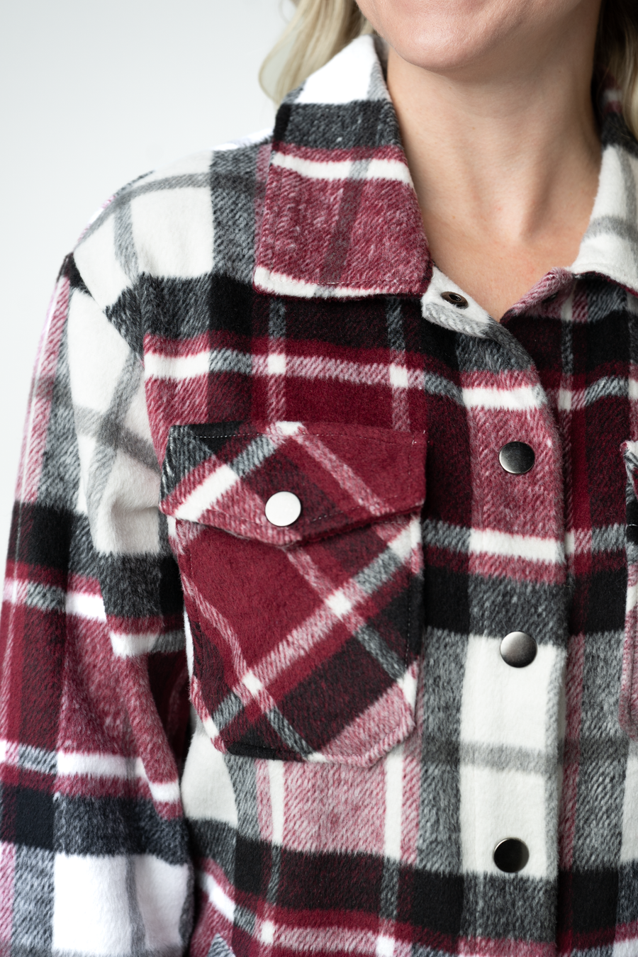 WAREHOUSE ONLY Norah Shacket - Merlot Plaid Mix