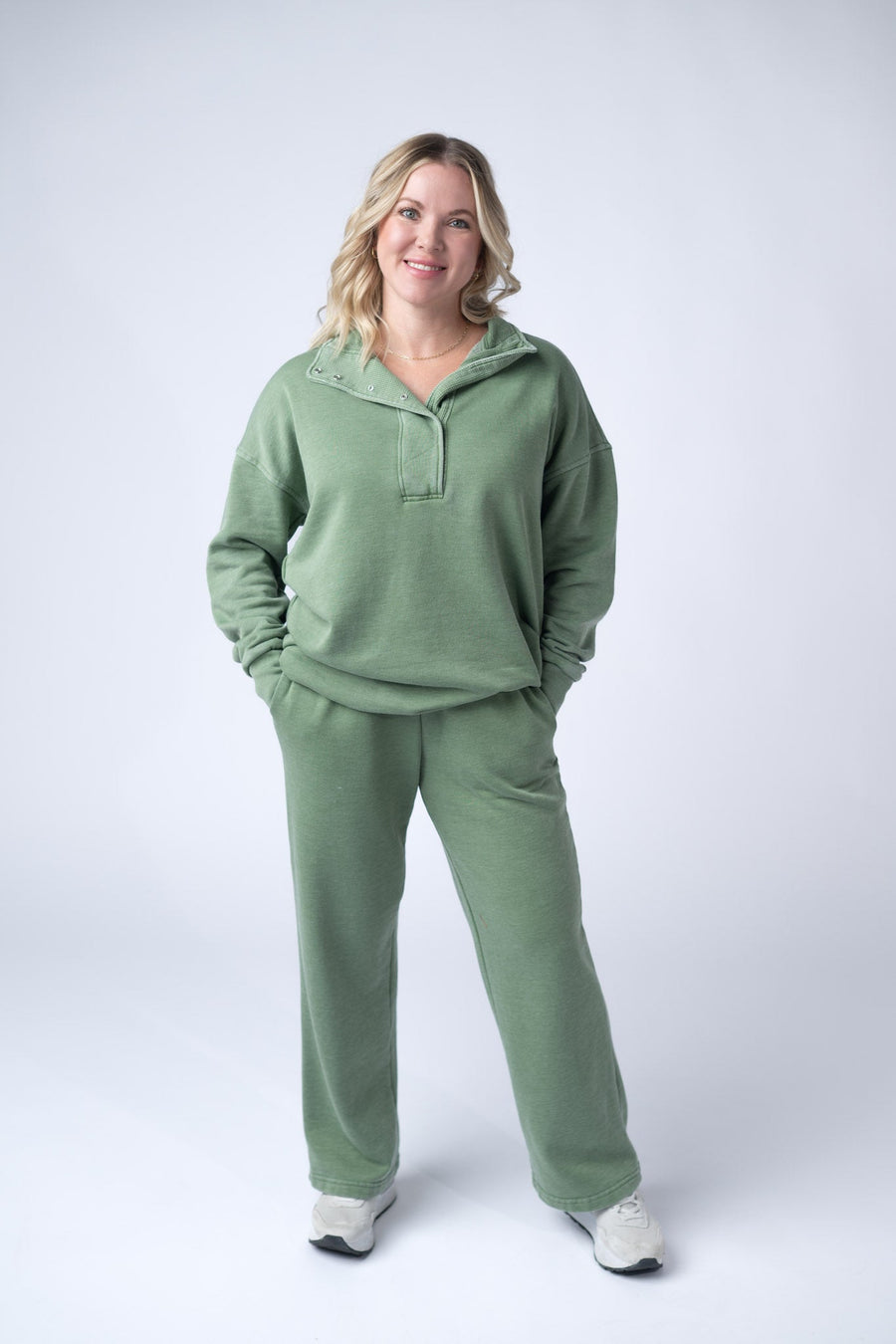 WAREHOUSE Wide Leg Vintage Wash Bottoms - Olive