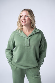 WAREHOUSE Jesse Vintage Wash Snap Pullover - Olive