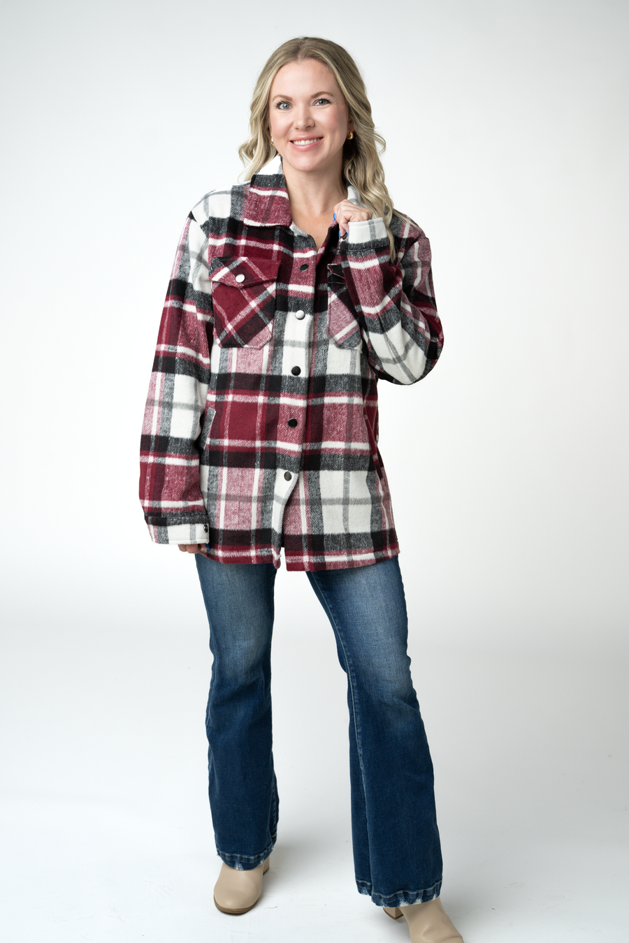 WAREHOUSE ONLY Norah Shacket - Merlot Plaid Mix