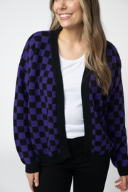 WAREHOUSE ONLY Micro Checkered Cardigan - Black and Purple