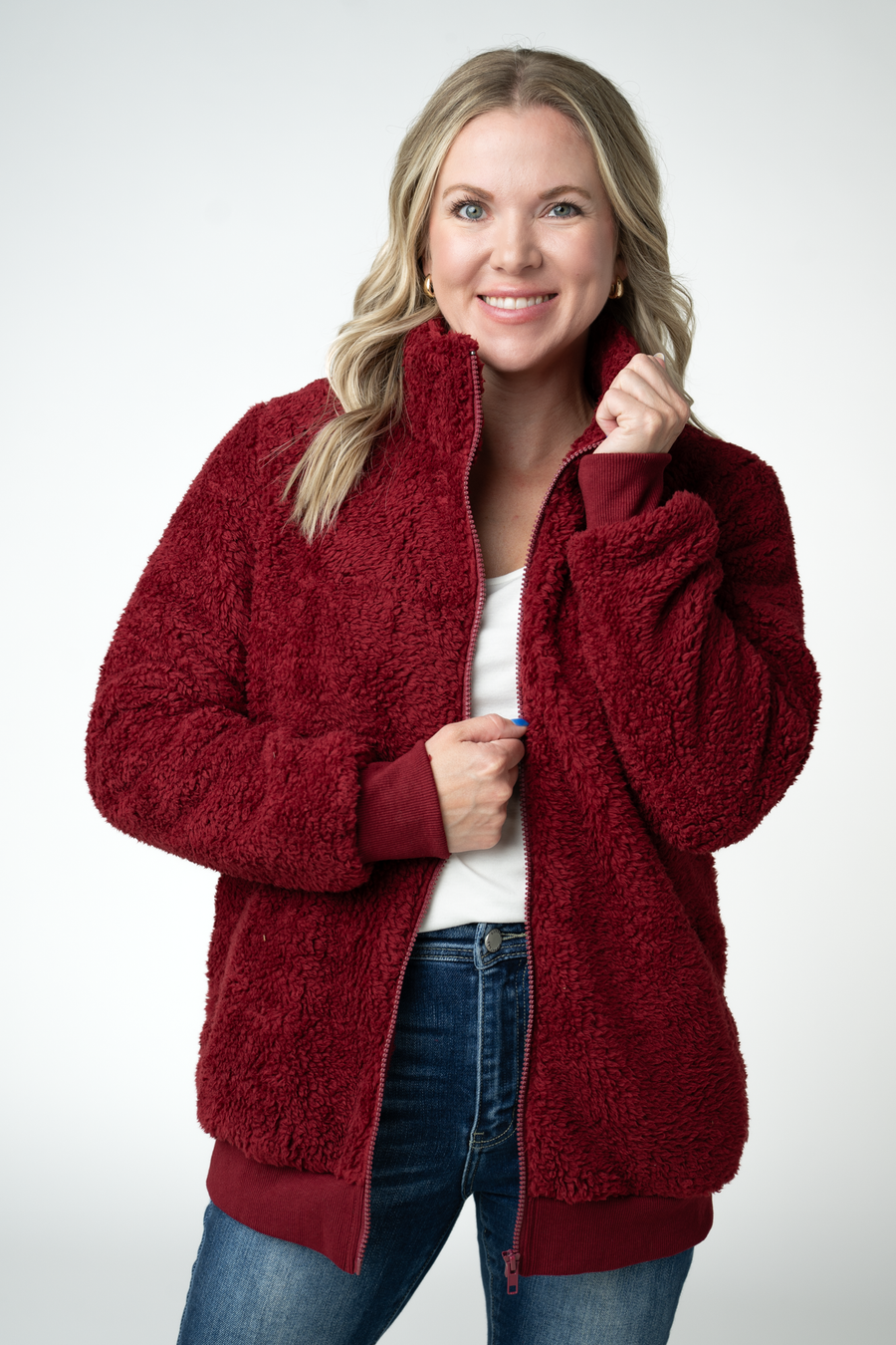 WAREHOUSE ONLY Skylar Sherpa Fullzip - Cranberry