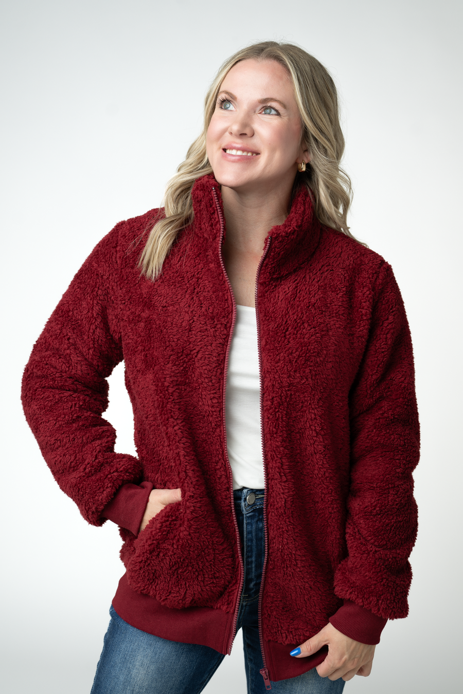 WAREHOUSE ONLY Skylar Sherpa Fullzip - Cranberry