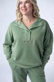 WAREHOUSE Jesse Vintage Wash Snap Pullover - Olive