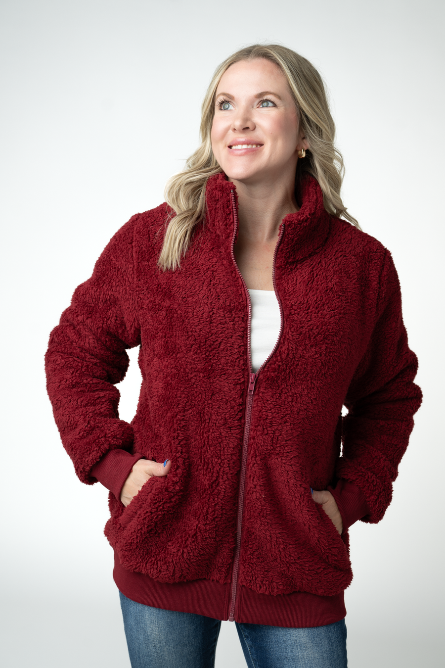 WAREHOUSE ONLY Skylar Sherpa Fullzip - Cranberry